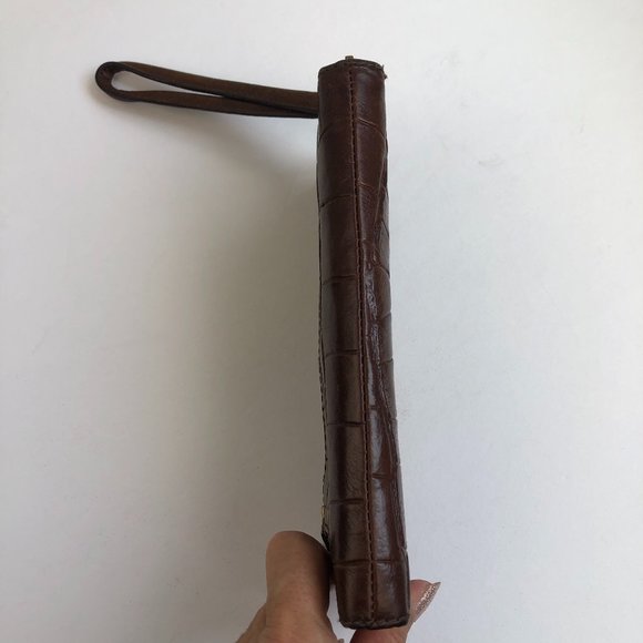 Fossil Brown Leather Croc Embossed Amanda Zip Around Wallet / Wristlet Timeless - Picture 4 of 17